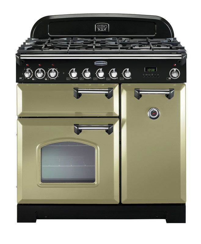 Rangemaster Classic Deluxe 90 Dual Fuel Range Cooker - CDL90DFF, Trim: Chrome, Colour: Olive Green