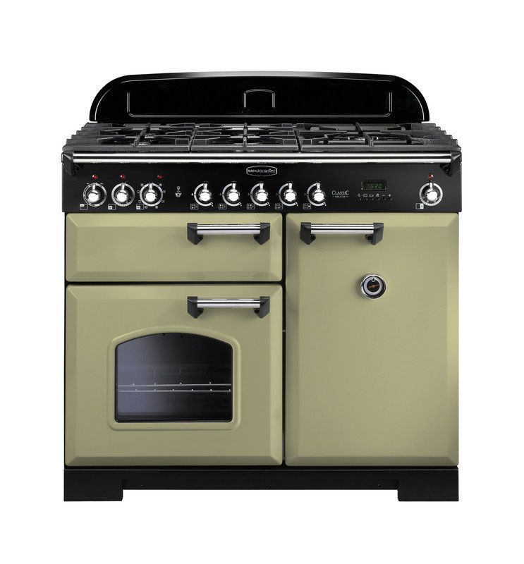 Rangemaster Classic Deluxe 100 Dual Fuel Range Cooker - CDL100DFF, Trim: Chrome, Colour: Olive Green