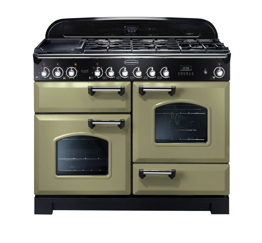 Rangemaster Classic Deluxe 110 Dual Fuel Range Cooker - CDL110DFF, Trim: Chrome, Colour: Olive Green