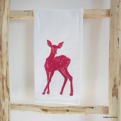 Tea Towel &#39;Pink Deer&#39;