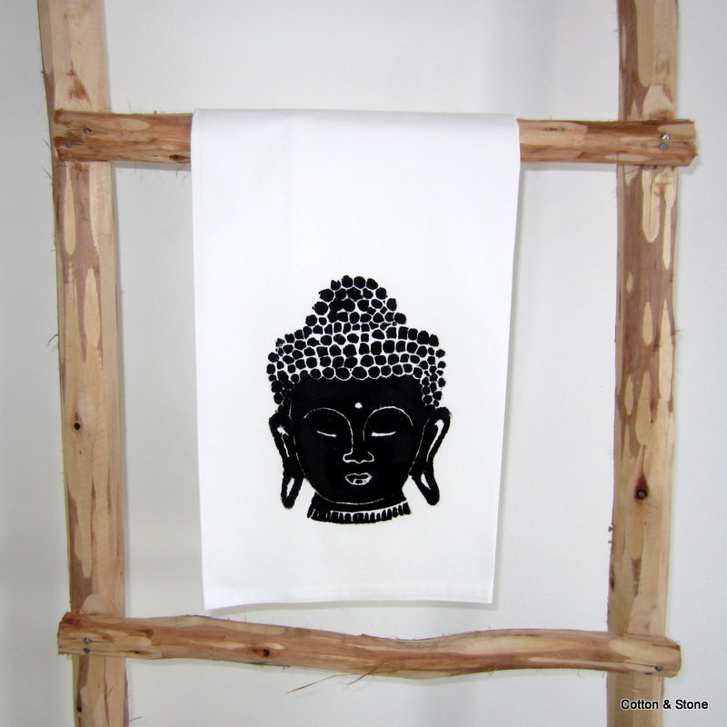 Tea Towel &#39;Buddha head&#39; black