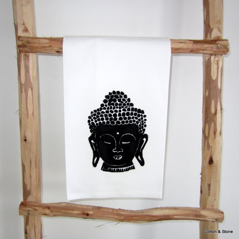 Tea Towel 'Buddha head' black