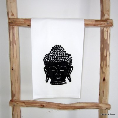 Tea Towel &#39;Buddha head&#39; black