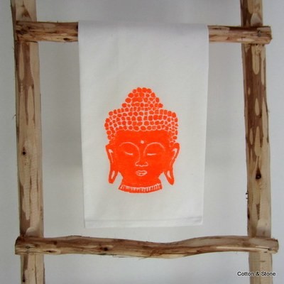 Tea Towel &#39;Buddha head&#39; glow orange