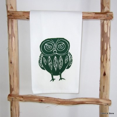 Tea Towel &#39;Owl&#39; Nature Green
