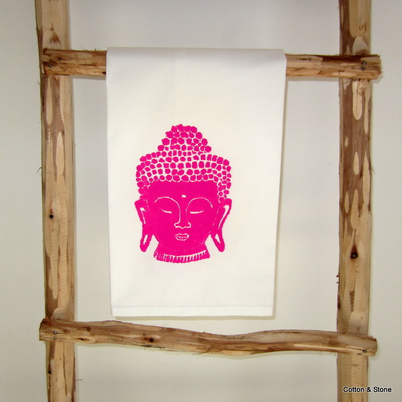 Tea Towel 'Buddha head' glow magenta