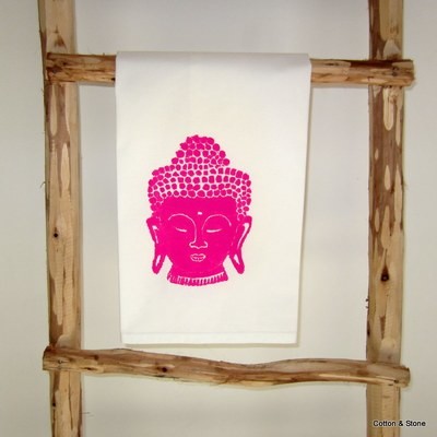 Tea Towel &#39;Buddha head&#39; glow magenta