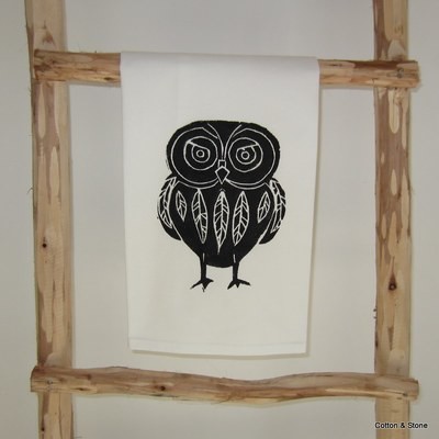 Tea Towel &#39;Owl&#39; black