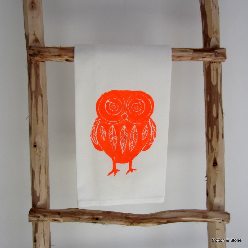 Tea Towel 'Owl' glow orange
