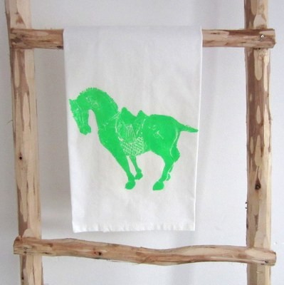 Tea Towel &#39;Horse&#39; glow green