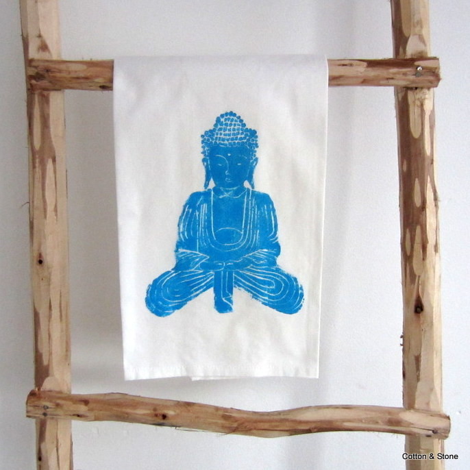 Tea Towel 'Buddha' glow blue