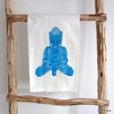 Tea Towel &#39;Buddha&#39; glow blue