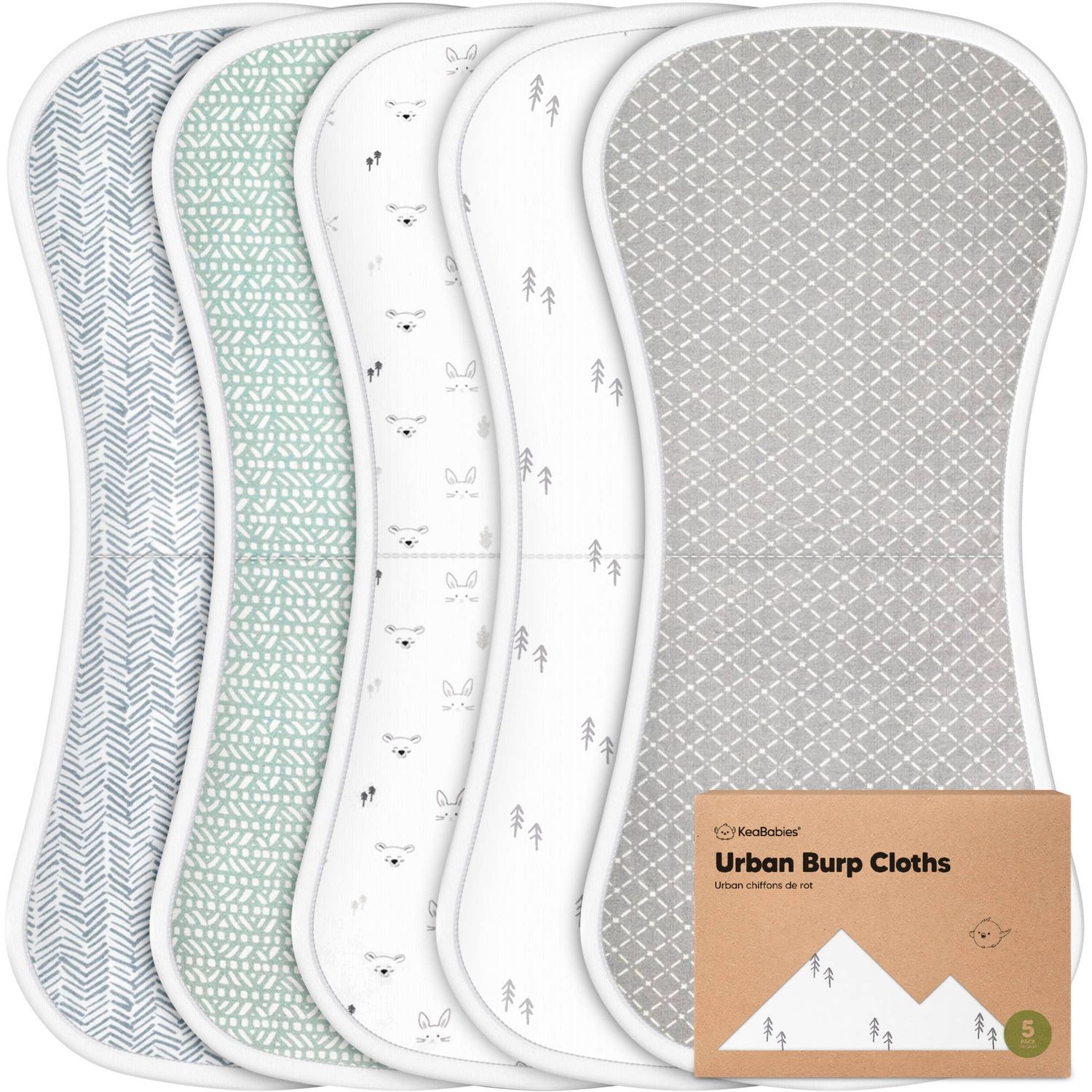 KeaBabies 5-Pack Urban Burp Cloths, Color: Nordic
