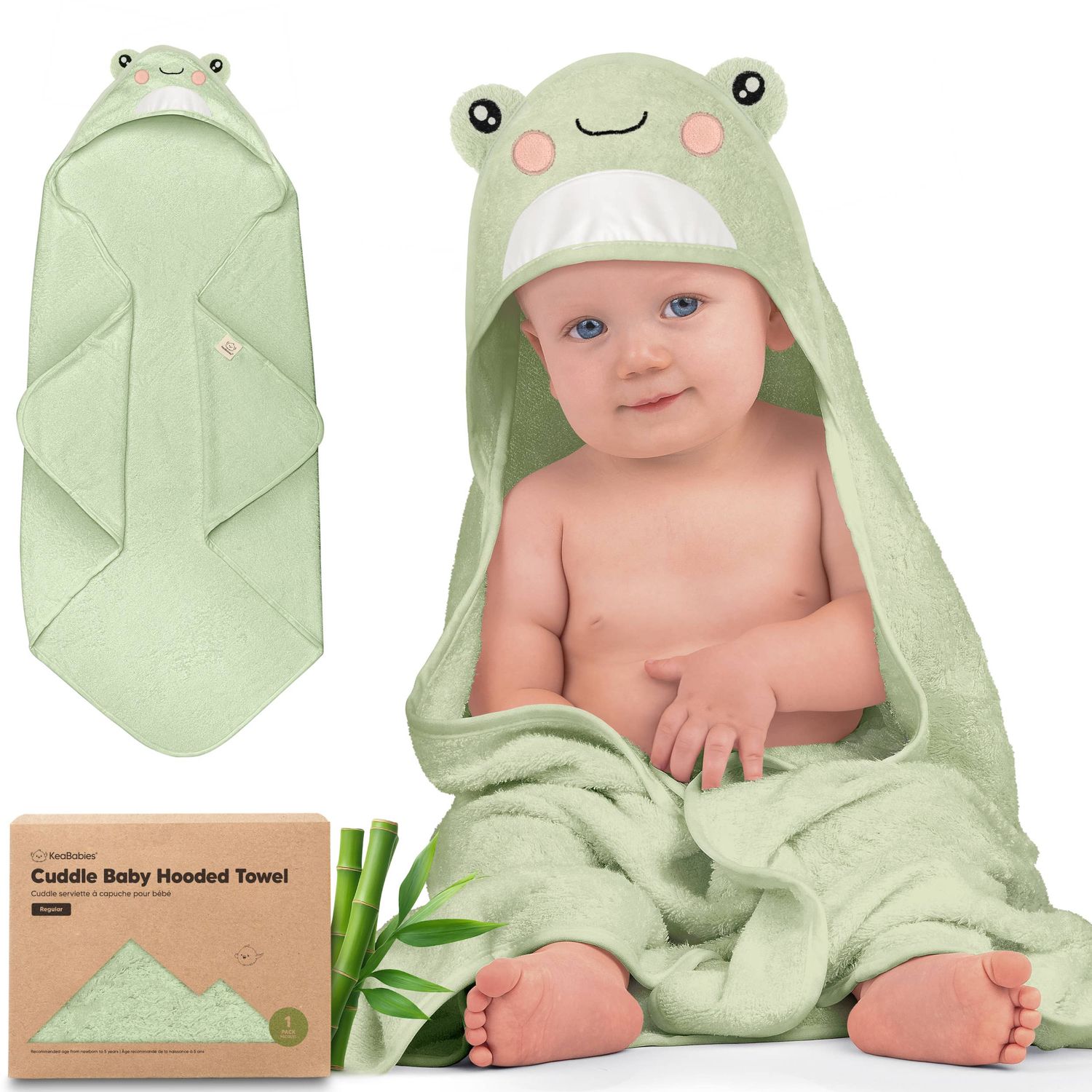 KeaBabies Cuddle Baby Hooded Towel, Color: Frog, Size: Regular