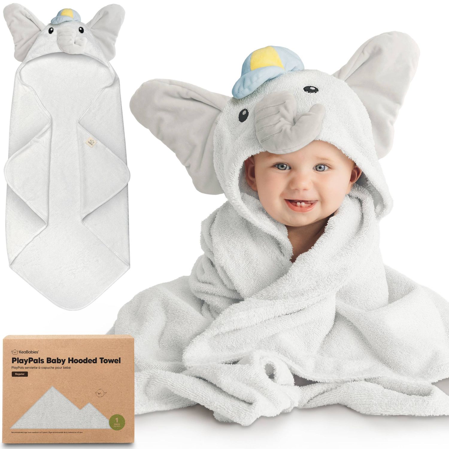 Playpals Hooded Baby Bath Towels for Newborn, Color: Ethan