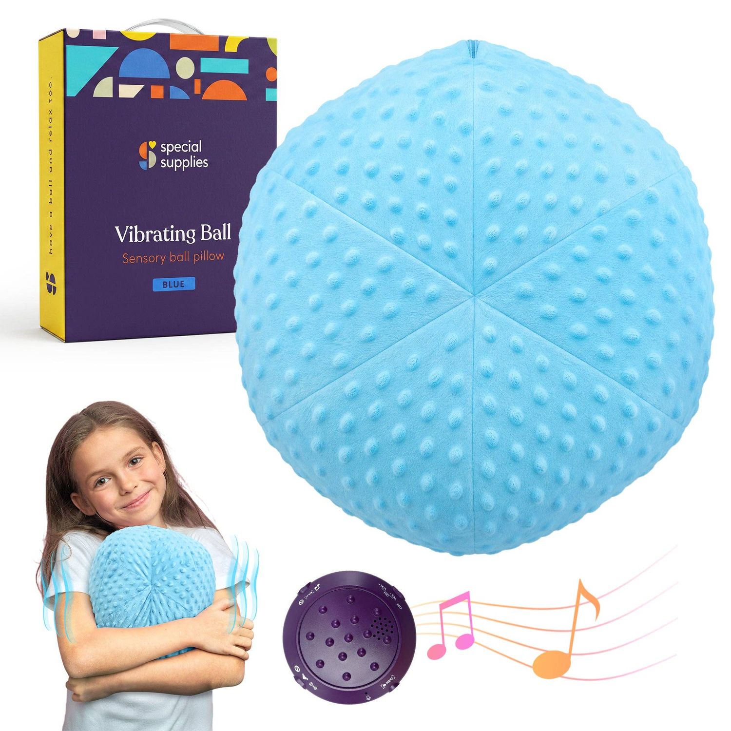 Vibrating Ball Pillow Sensory Pressure Activated for Kids and Adults, Color: Blue