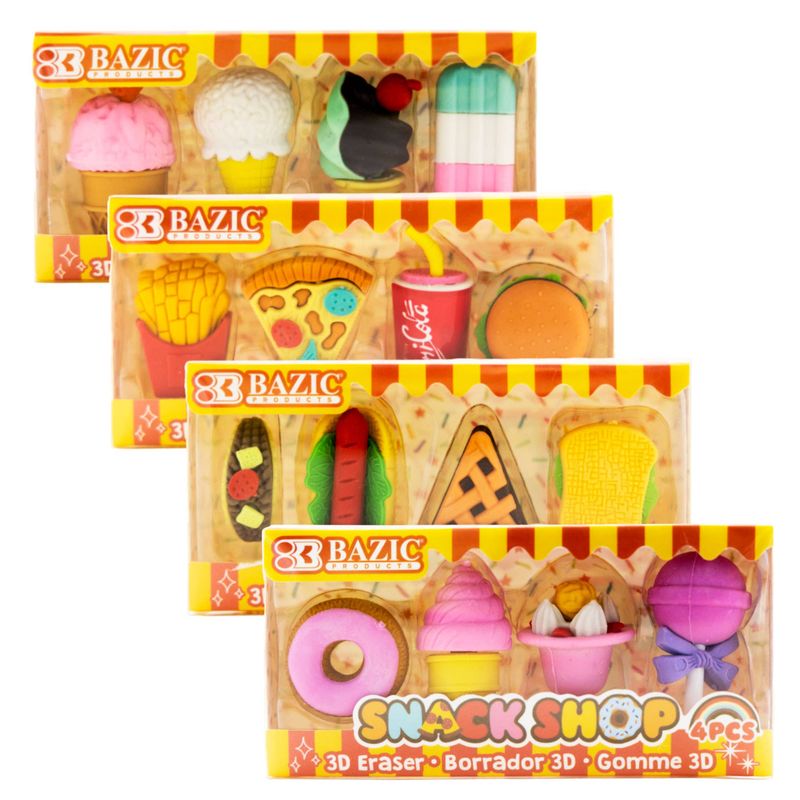 Snack Shop 3D Puzzle Erasers, Non-Toxic, Set of 4