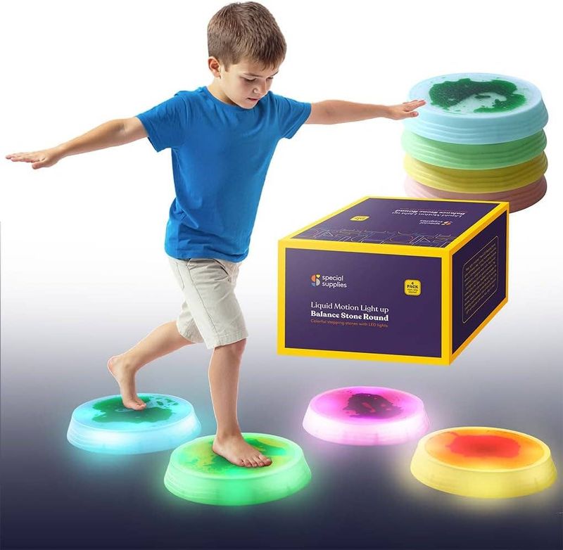 Special Supplies Liquid Gel LED Stepping Stones for Kids - Light-Up Circle Balance Blocks - Promote Coordination, Balance, Strength for Toddlers &amp; Children - Durable Non-Slip Rubber, Safe Indoor &amp; Out
