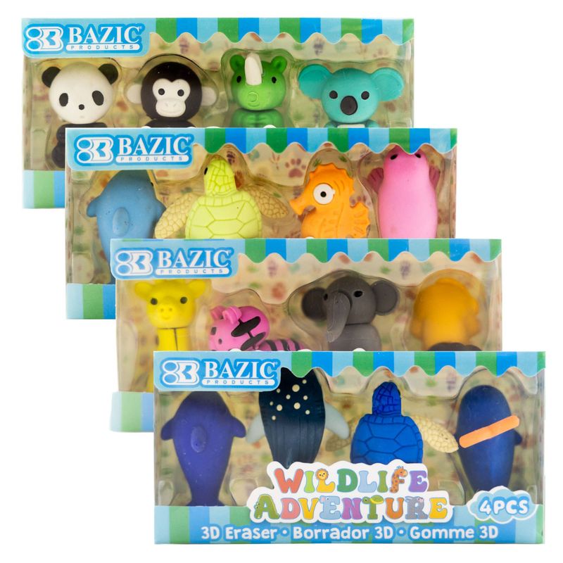 Wildlife 3D Puzzle Erasers, Non-Toxic, Set of 4, Take-Apart