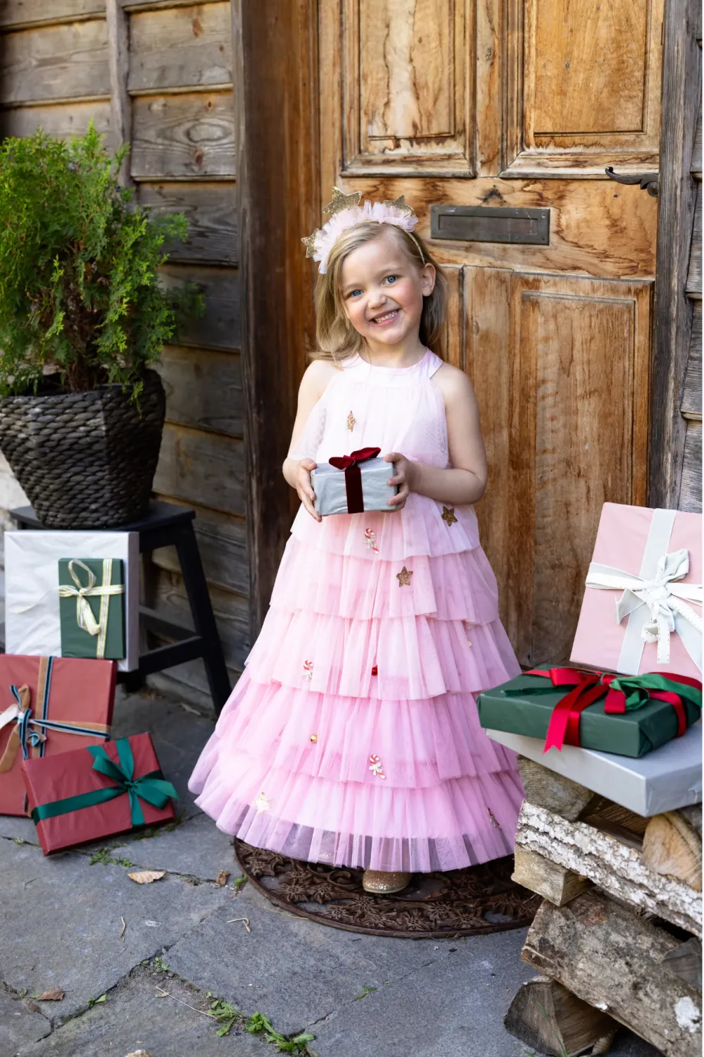 Christmas Tree Dress &amp; Headpiece, Color: Blush, Size: 3-4