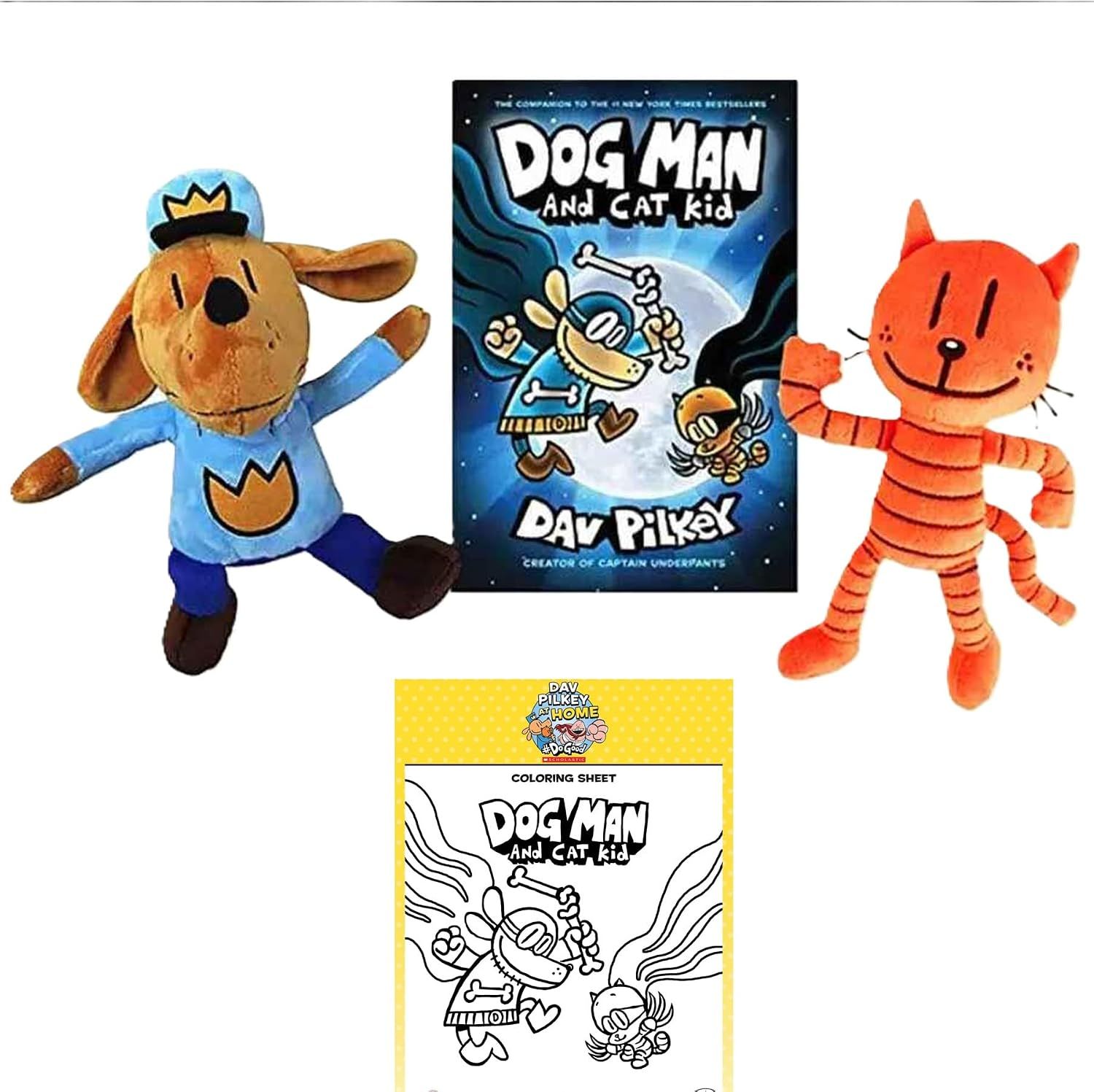 Dog Man's Cat Kid Plush &amp; Hardcover Set