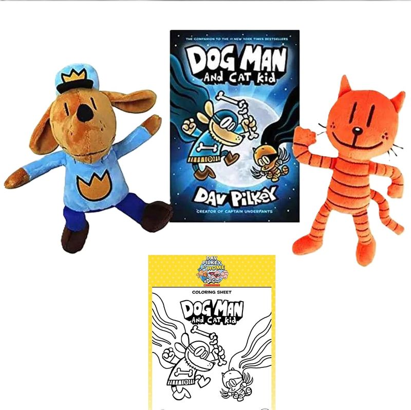 Dog Man's Cat Kid Plush &amp; Hardcover Set