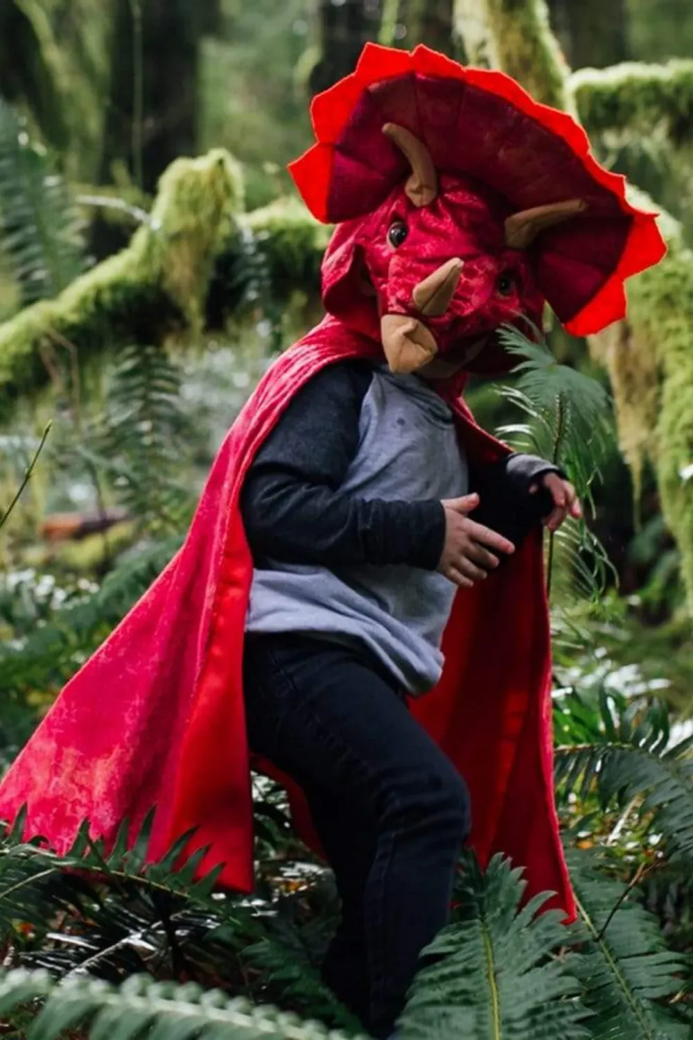 Triceratops Hooded Cape, Red, Size 4-5