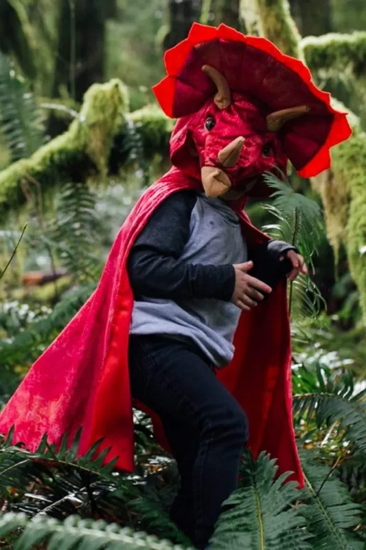 Triceratops Hooded Cape, Red, Size 4-5