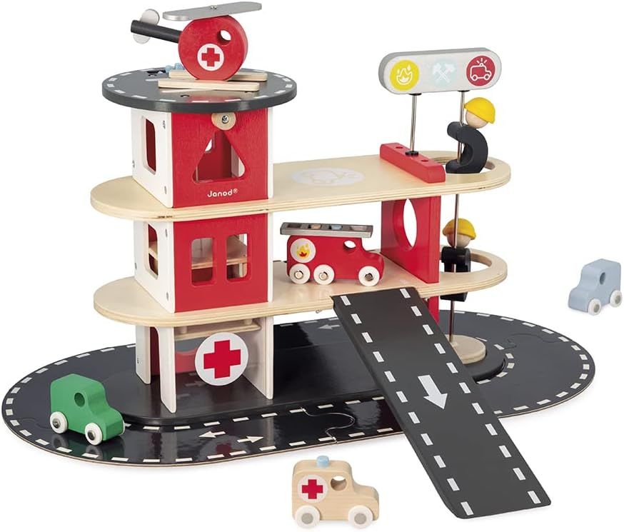 Wooden Fire Station With Five Vehicles