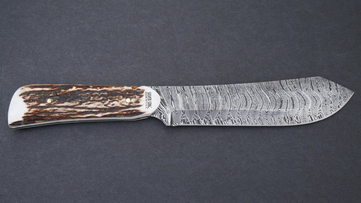 Silver Stag Happy Camper Damascus, Antler Handle