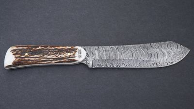 Silver Stag Happy Camper Damascus, Antler Handle