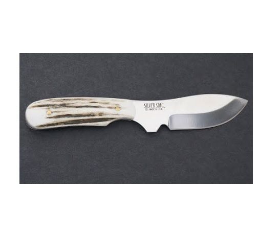 Silver Stag Whitetail Caper Antler Slab Handle, D2 Steel