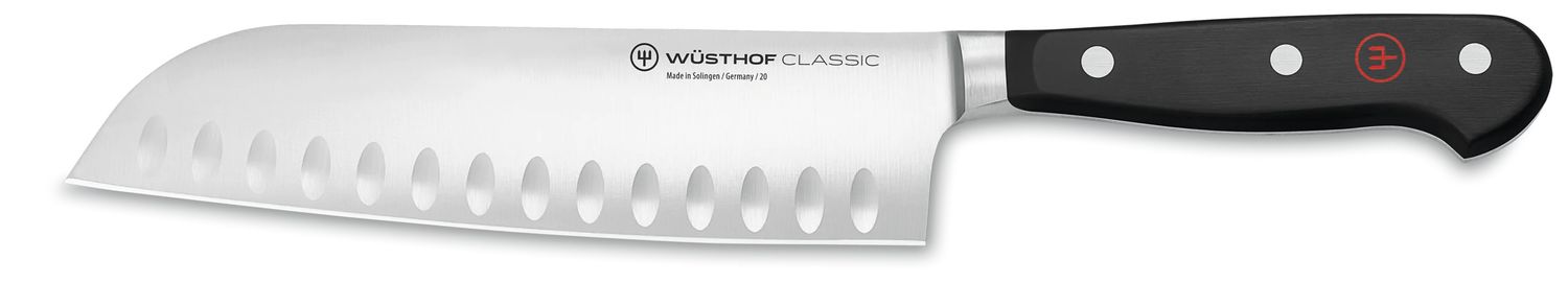 Wusthof, Classic 7" Hollow Edge Santoku, Black Handle