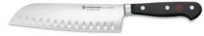 Wusthof, Classic 7" Hollow Edge Santoku, Black Handle