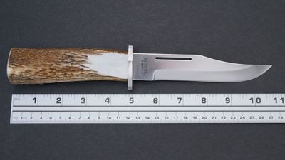 Silver Stag, Deep Valley w/ Crown Handle and D2 Tool Steel Blade w/ Leather Sheath