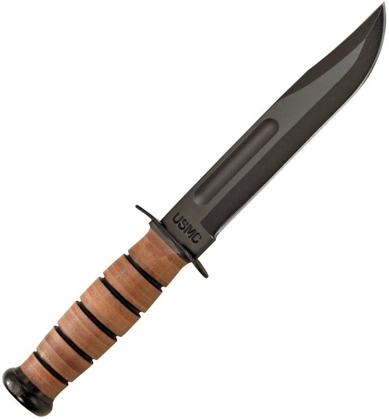 Ka-bar USMC Fighter, Carbon Steel &amp; Leather Handle
