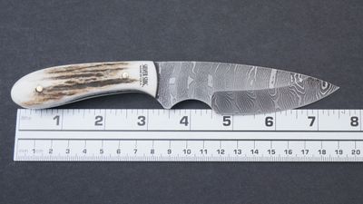 Silver Stag Field Slab Fixed Damascus, Antler Handle