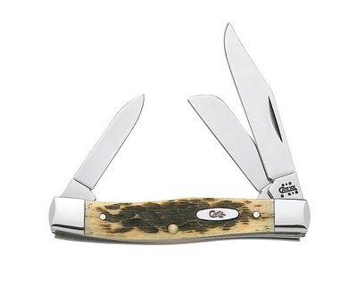 Case Medium Stockman Peach Seed Jig Amber Bone, Carbon Steel