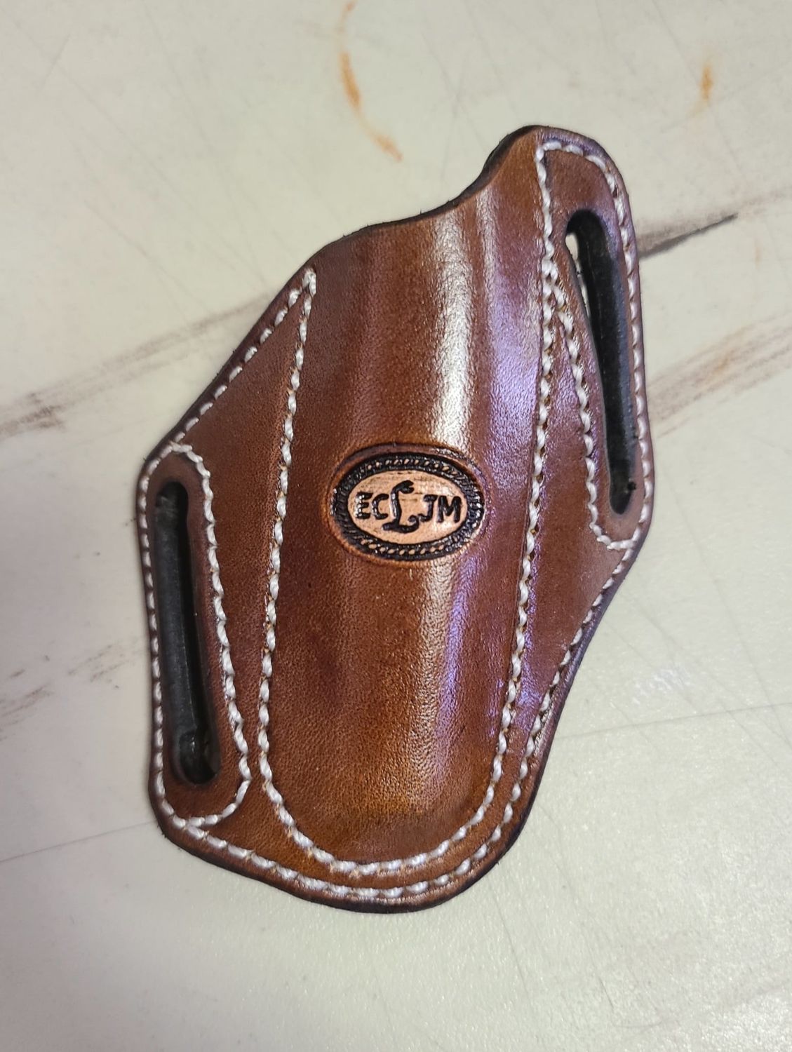ECLJM Trapper Sheath, Angled Carry, Plain Brown, Round Cut