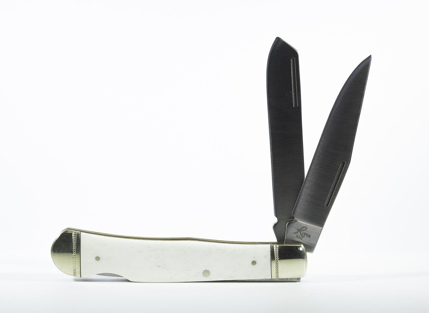 ABKT Roper Series Double Action Lockback Trapper, Carbon Steel, White Bone Handle