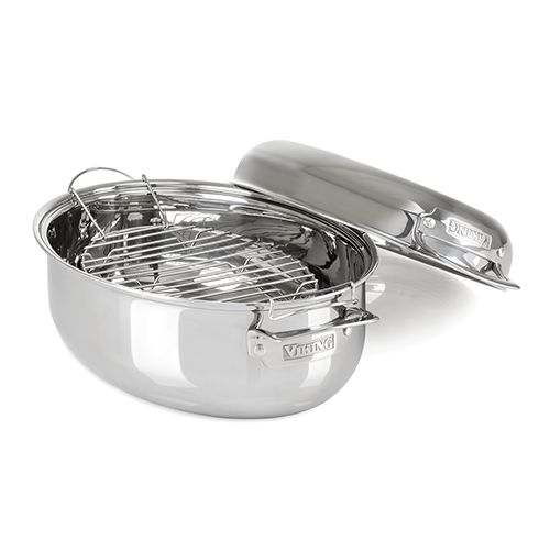 Viking 3-Ply 18/8 Stainless 8.5 Qt Oval Roaster Lid &amp; Rack