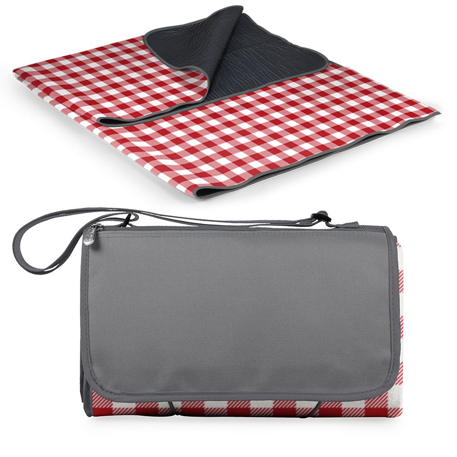 Picnic Time, Oniva, Blanket Tote XL Outdoor Picnic Blanket, (Red &amp; White Gingham Pattern with Gray Flap)