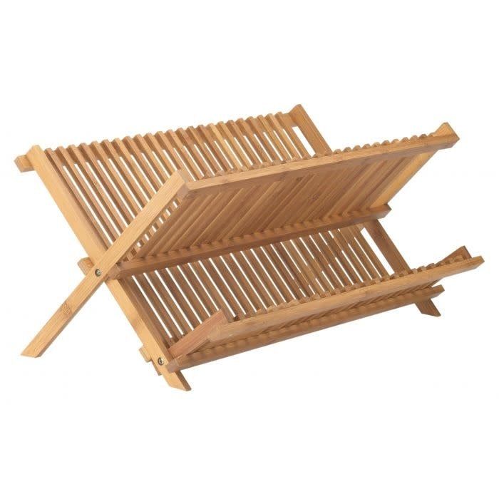 HIC Kitchen Bamboo Foldable Compact Dish Drying Rack