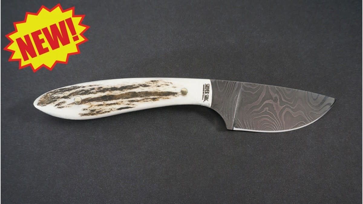 Silver Stag, Casper Caper Damascus Steel, Antler Slab Handle