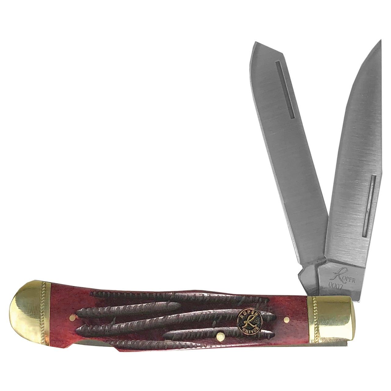 ABKT Roper Double Action Lockback Trapper Red Jigged Bone, 1065 Carbon Steel
