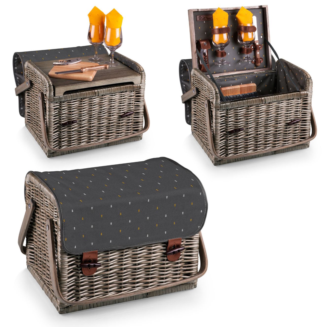 Picnic Time, Kabrio Wine &amp; Cheese Picnic Basket, Gray with Gold Accents