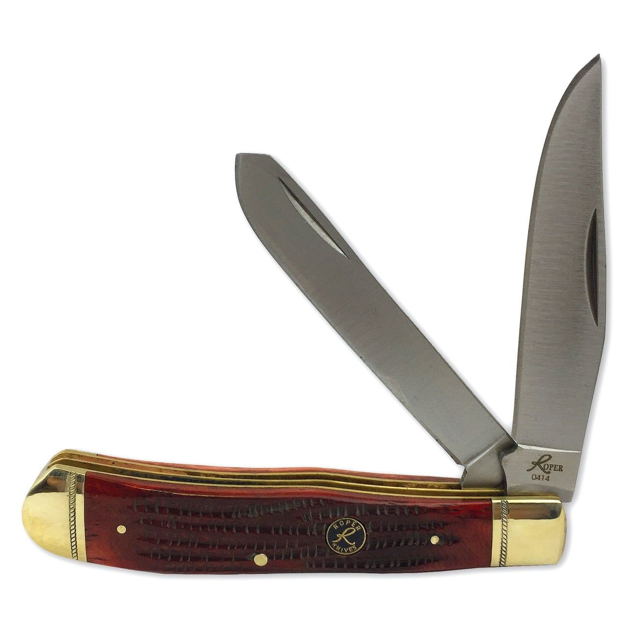 ABKT Roper Series Tobacco Trapper-Brown Jigged Bone, 1065 Carbon Steel