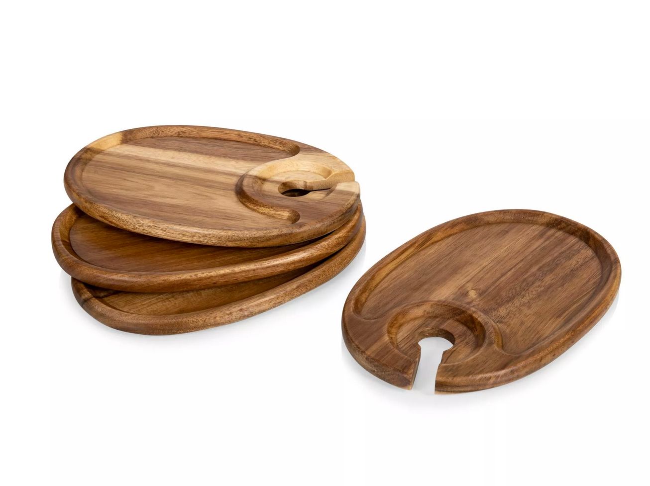 Picnic Time, Toscana, Wine Appetizer Plate Set Of 4, Acacia Wood