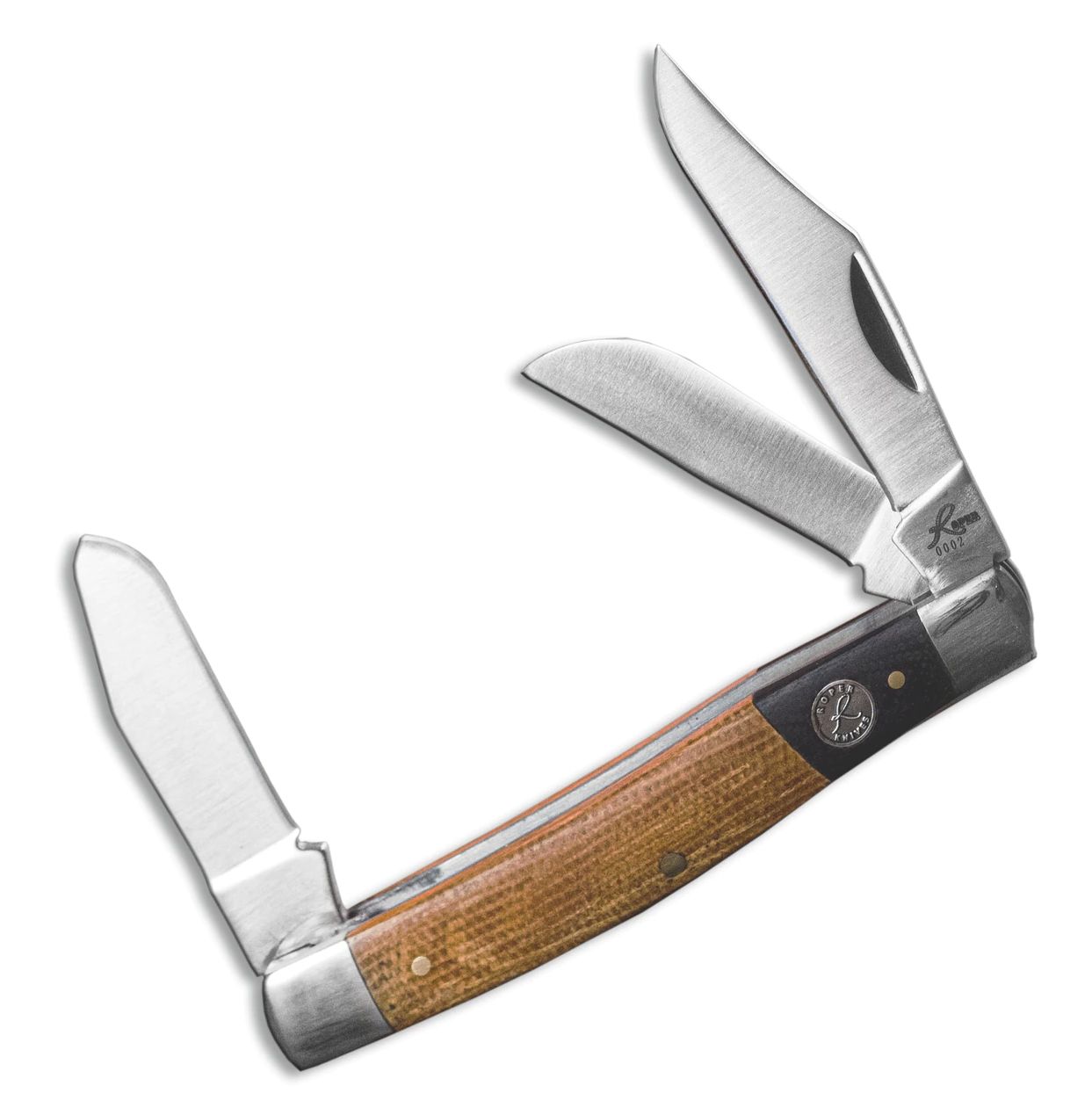 ABKT Roper Series Rattler Stockman - Black &amp; Tan Micarta, 1065 Carbon Steel