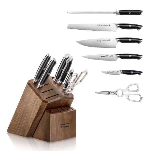 Cangshan Thomas Keller 7pc Block Set Black Handles, Walnut Block